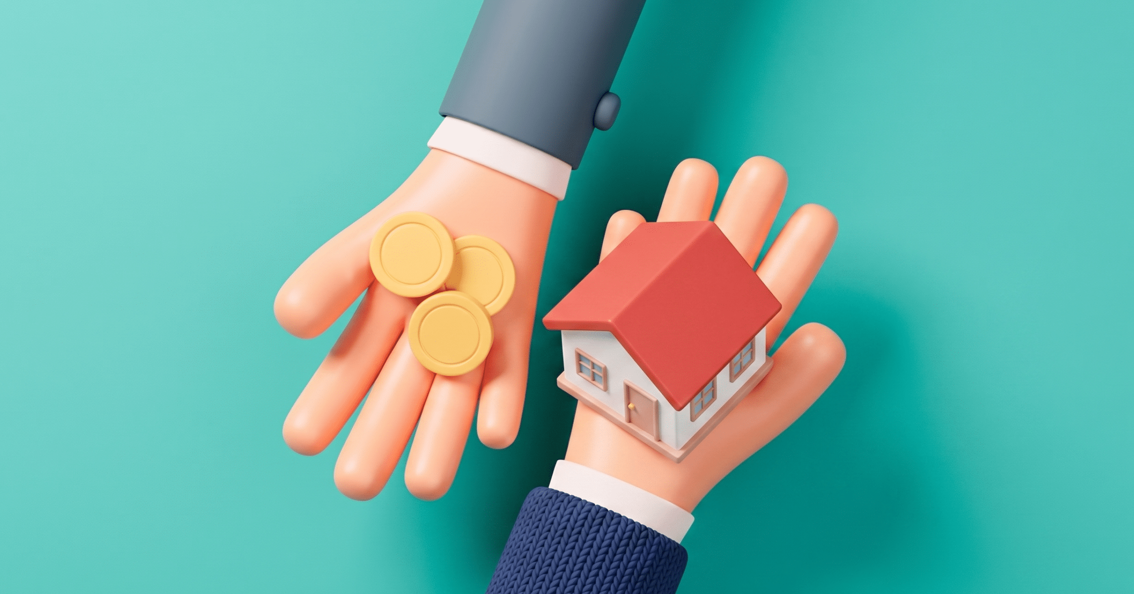 Dibujo de dos manos con un dinero y una casa