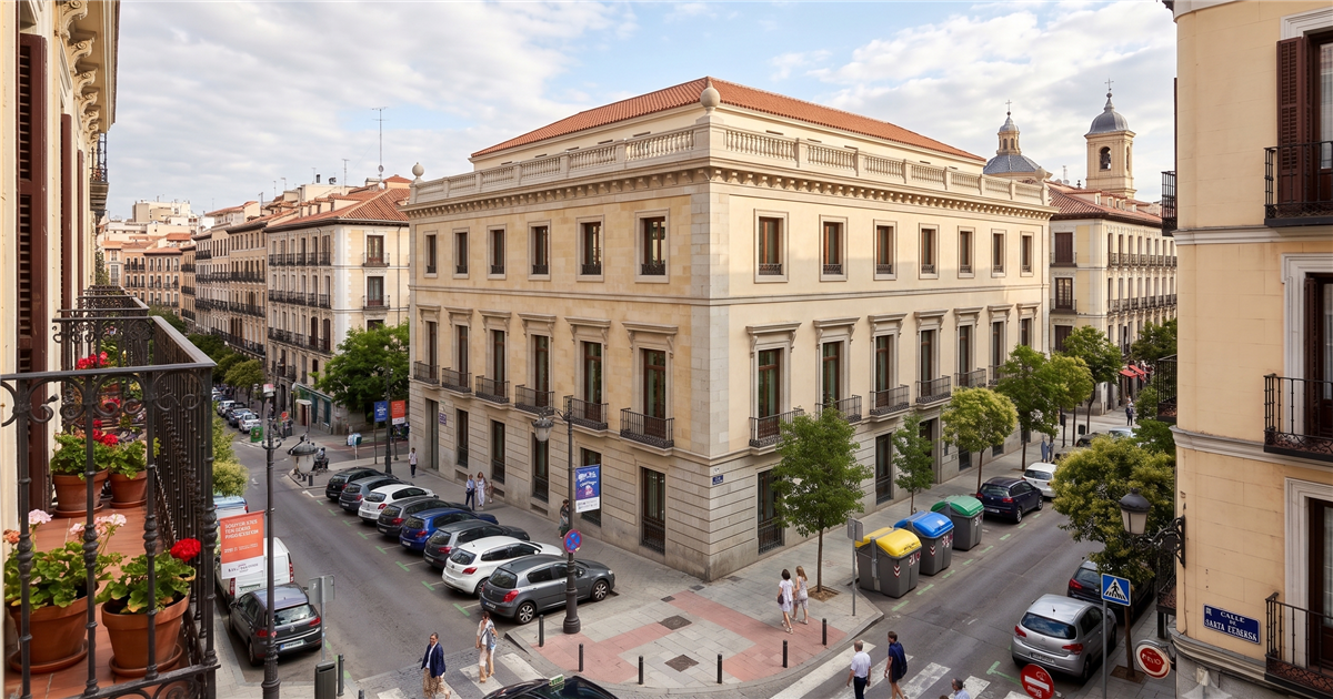 Vista de una calle con edificios historicos y balcones en una ciudad espanola