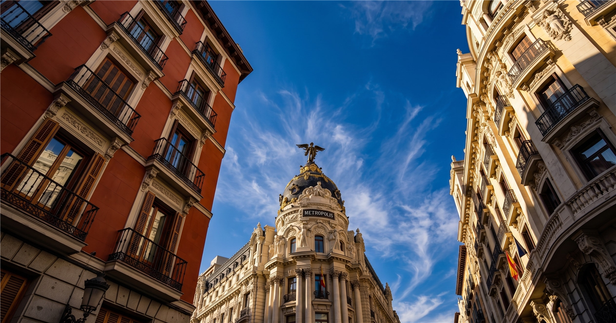 Edificio Metrópolis en el centro de Madrid, ilustrando la hipoteca al 100% en la capital